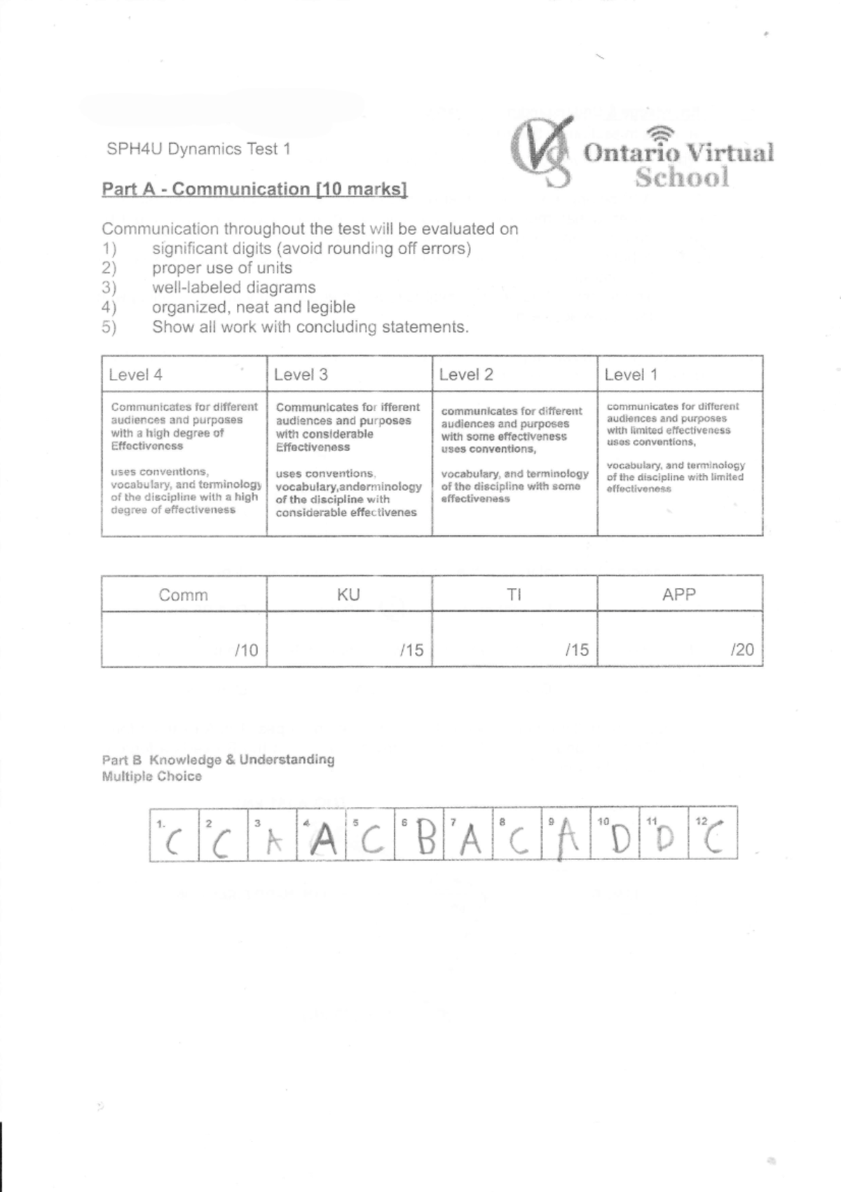 SPH4U Unit 1 Dynamics Test - Studocu