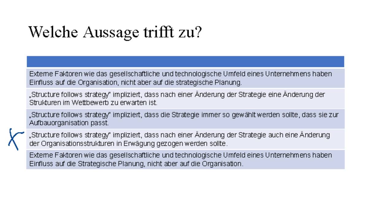 Single Choice Management - Welche Aussage trifft zu? Externe Faktoren ...