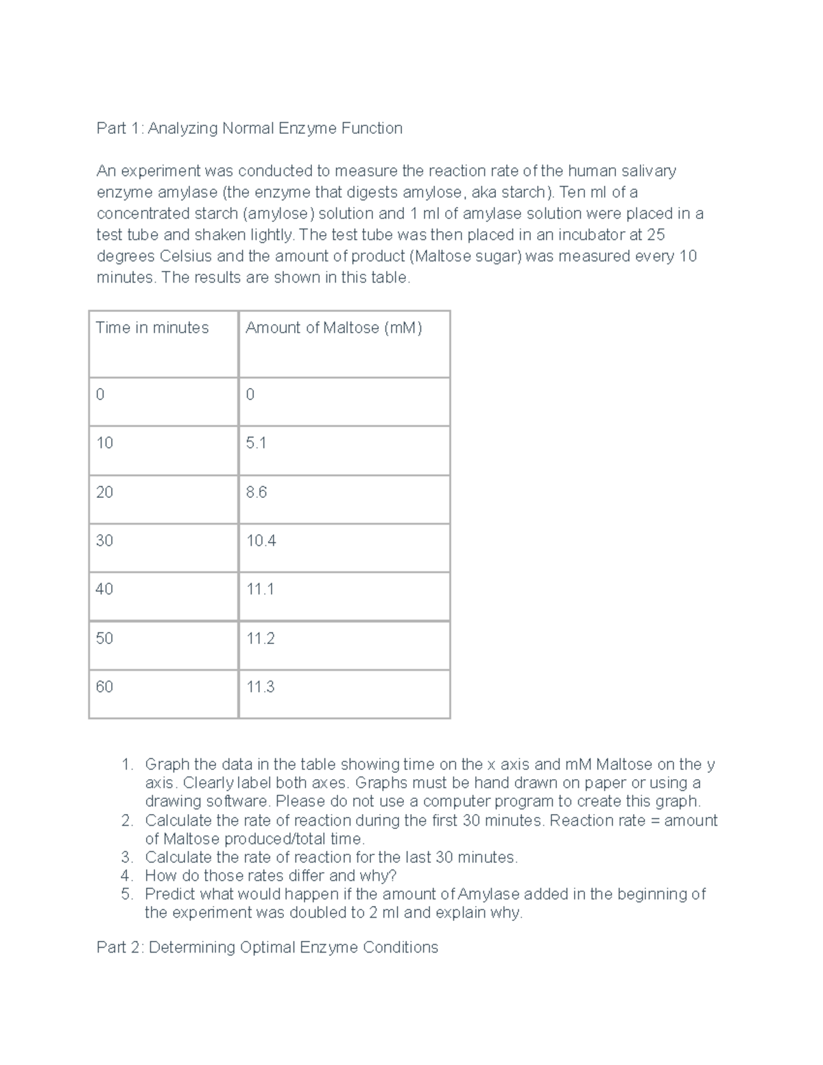 AP Enzymes Virtual Lab Biology Part 1 Analyzing Normal Enzyme