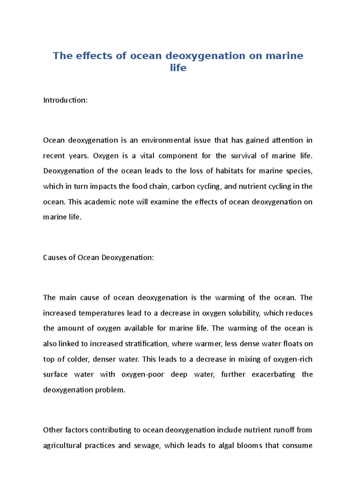 The Effects Of Ocean Deoxygenation On Marine Life The Effects Of Ocean Deoxygenation On Marine