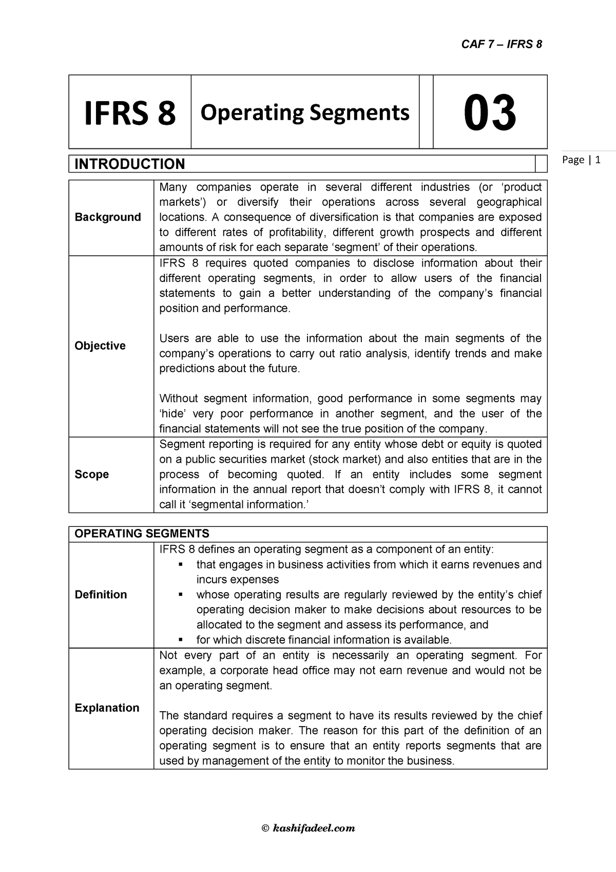 03-IFRS-8 - © Kashifadeel Page | 1 IFRS 8 Operating Segments 03 ...