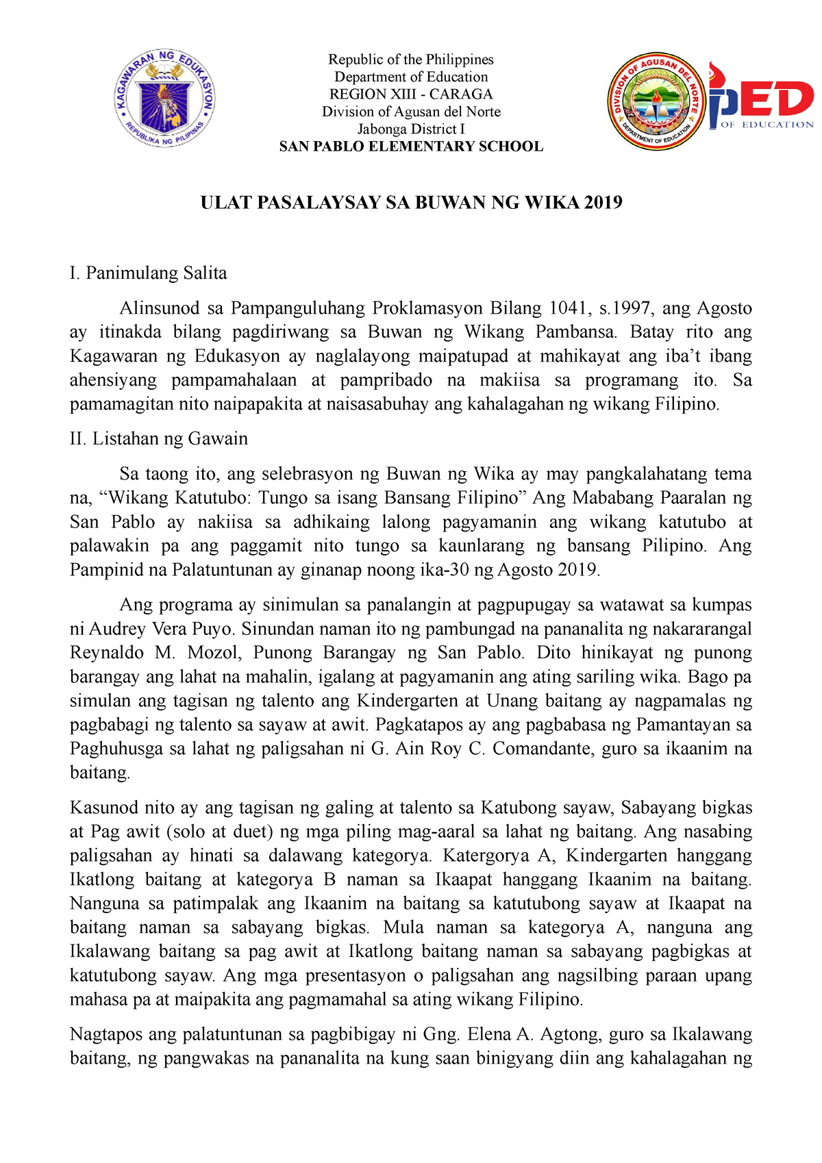 436597190-Buwan-Ng-Wika-Narrative-Report - Republic of the Philippines