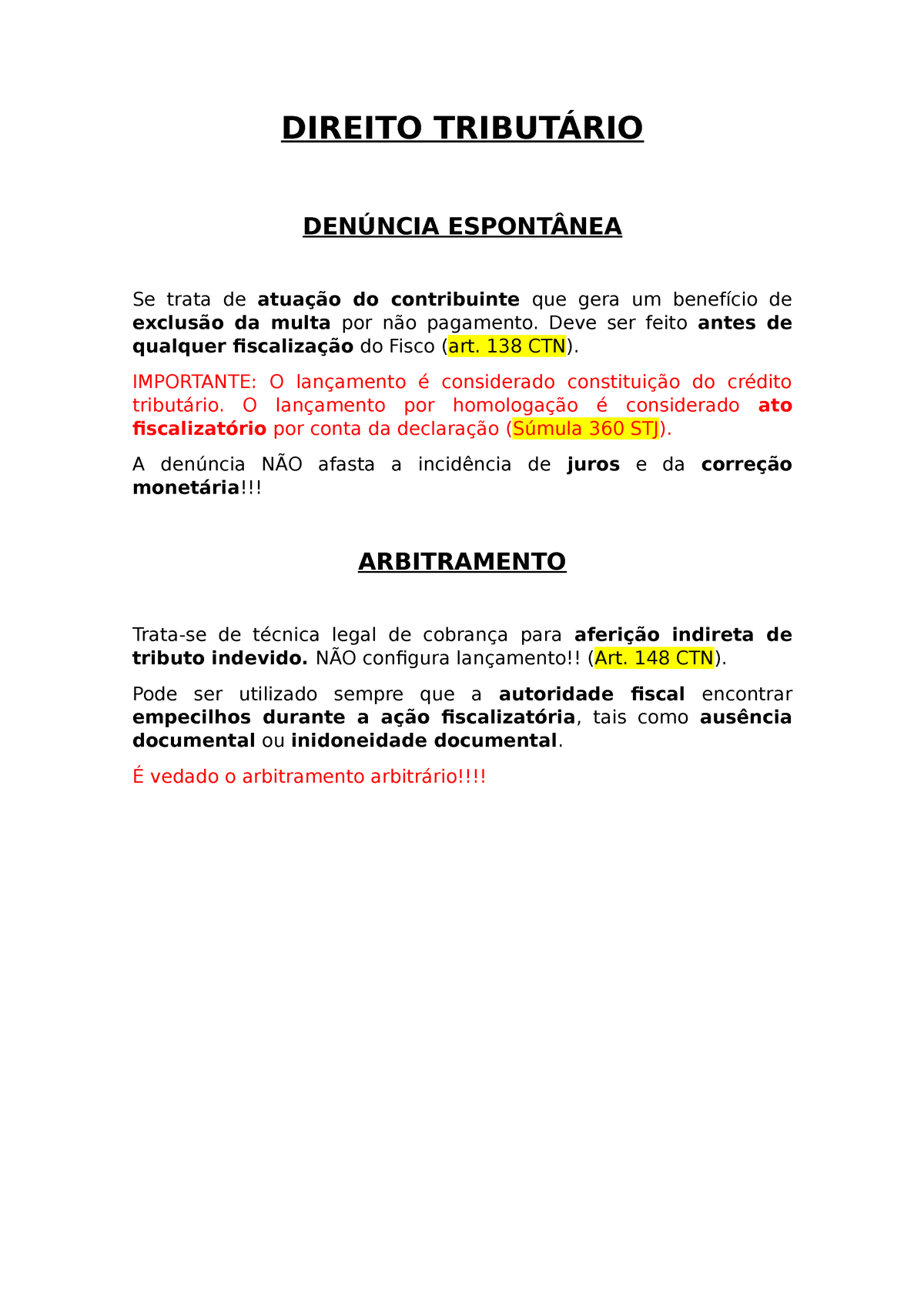 Direito Tribut Rio Den Ncia Espont Nea Arbitramento Direito Tribut Rio Den Ncia Espont Nea