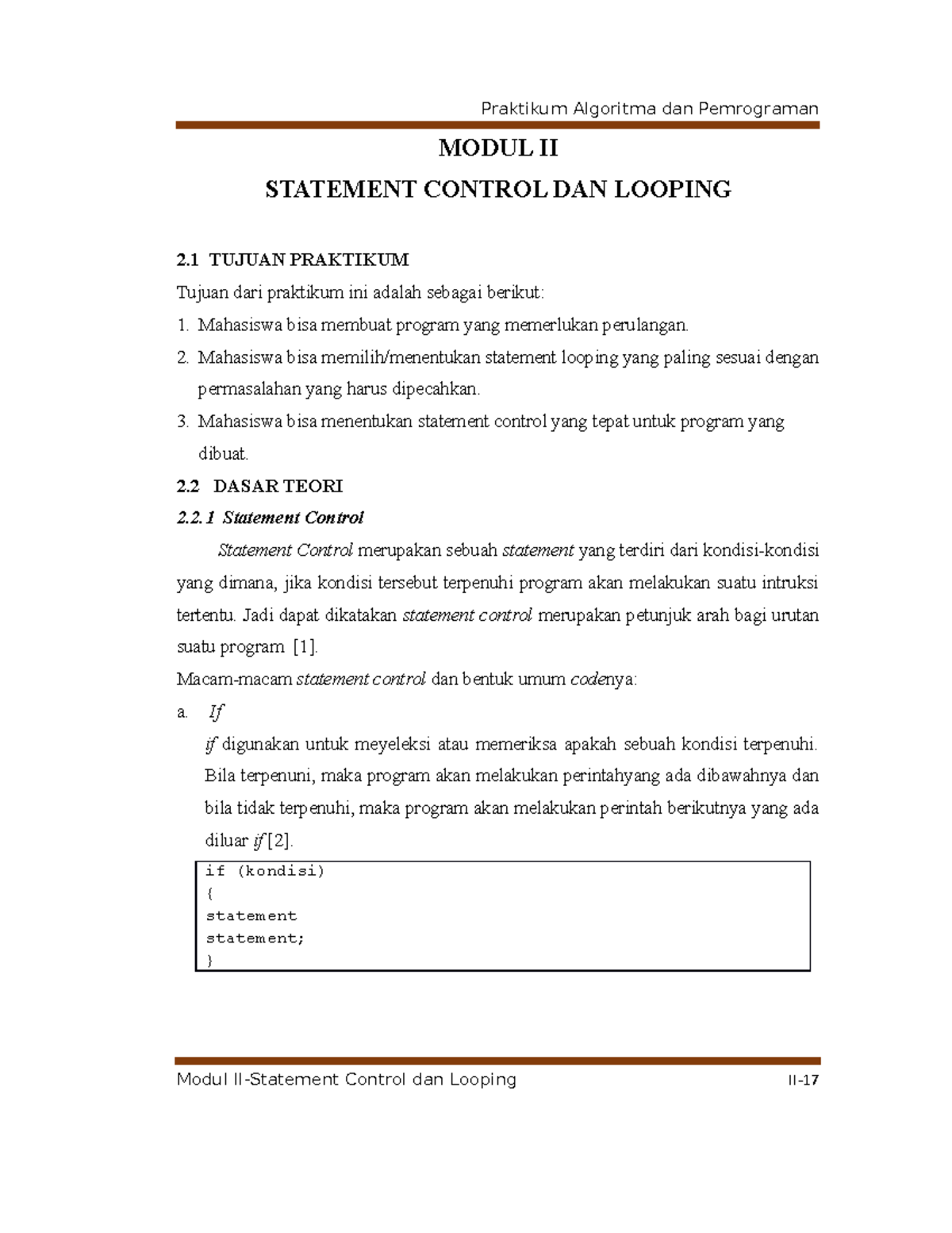 Laporan Modul 2 - MODUL II STATEMENT CONTROL DAN LOOPING 2 TUJUAN ...