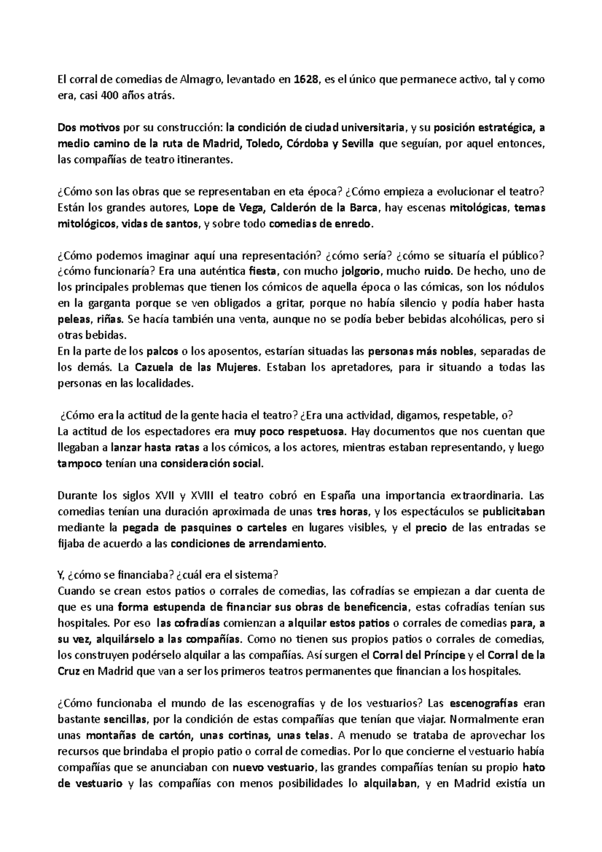 El corral de comedias de Almagro - Dos motivos por su construcción: la ...