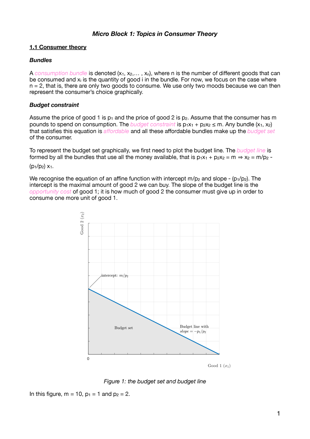 Microeconomics Block 1 Topics In Consumer Theory Lecture Notes (20/21 ...