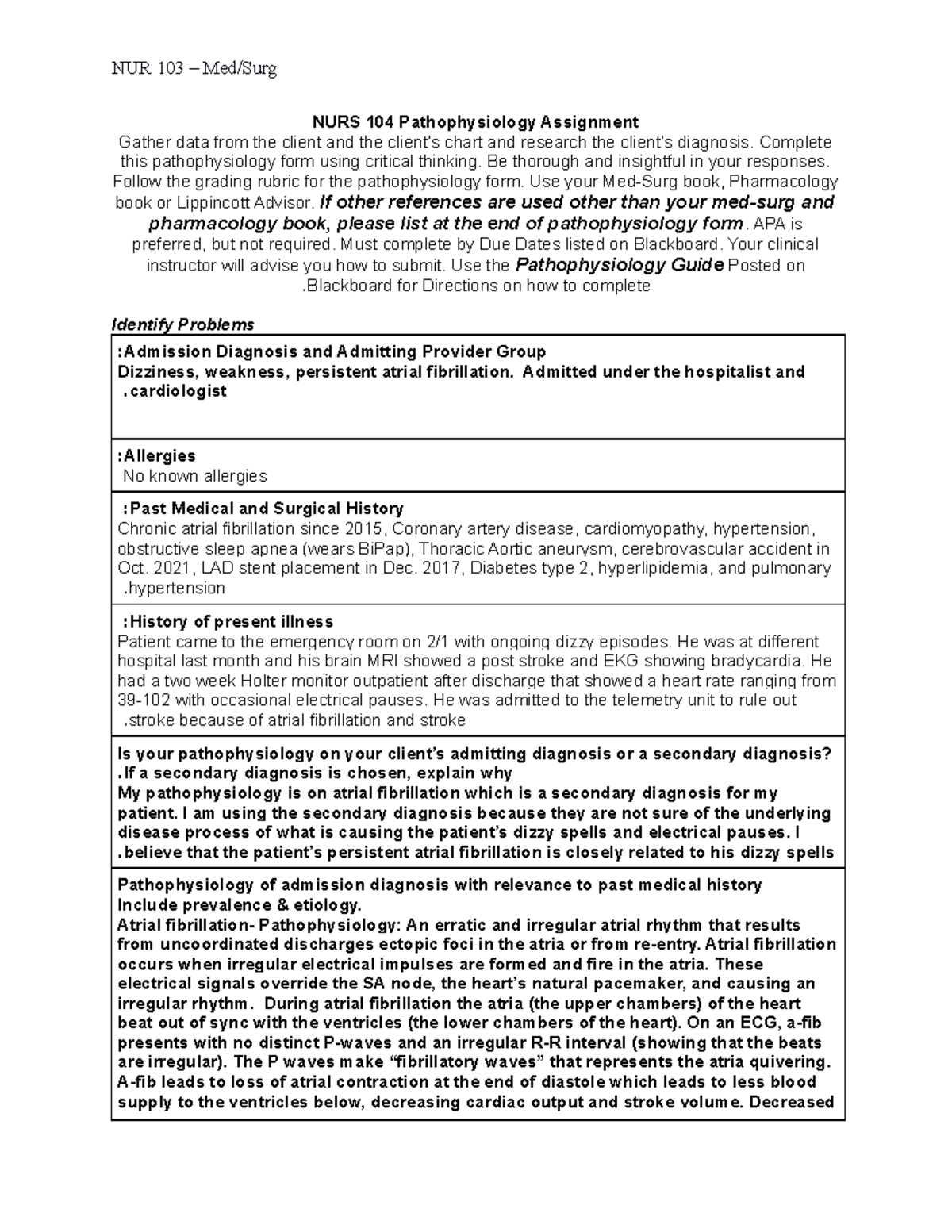 Pathophysiology - Complete this pathophysiology form using critical ...
