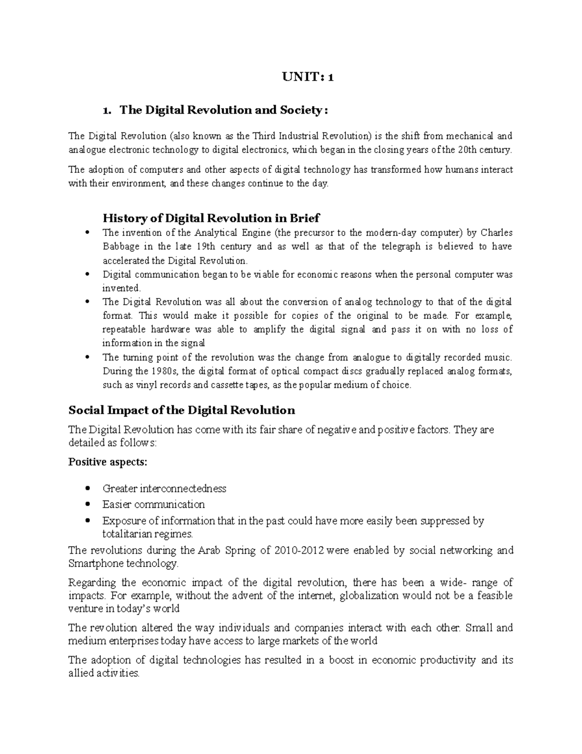 Digital evolution - UNIT: 1 1. The Digital Revolution and Society : The ...