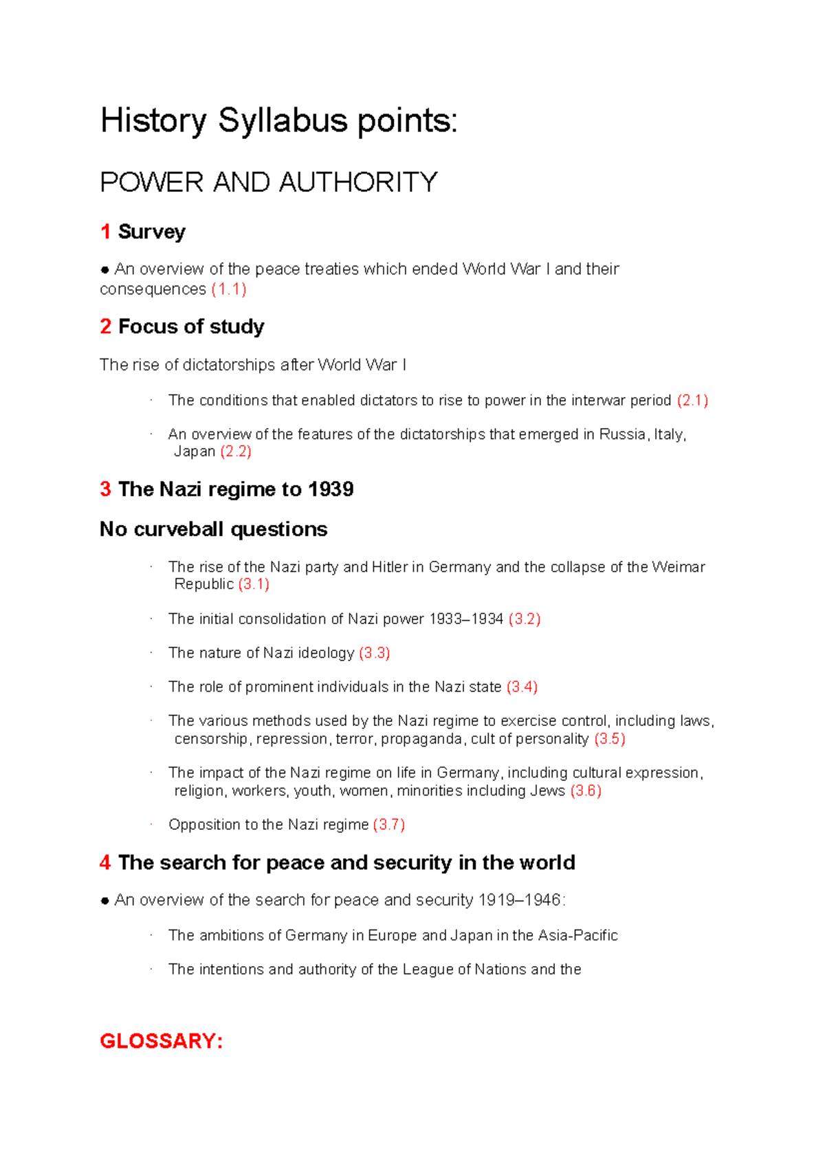 P&A notes - History Syllabus points: POWER AND AUTHORITY 1 Survey An ...