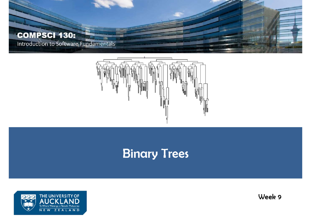 L09 Binary Trees - Lecture notes - Binary Trees Week 9 Trees • The data ...