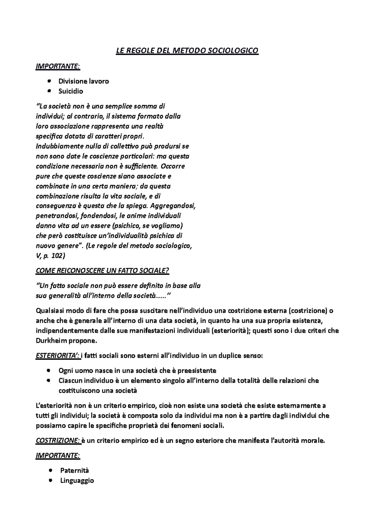 Testo le regole del metodo sociologico Durkheim Riassunto LE REGOLE DEL METODO SOCIOLOGICO Testo le regole del metodo sociologico Durkheim Riassunto LE REGOLE DEL METODO SOCIOLOGICO