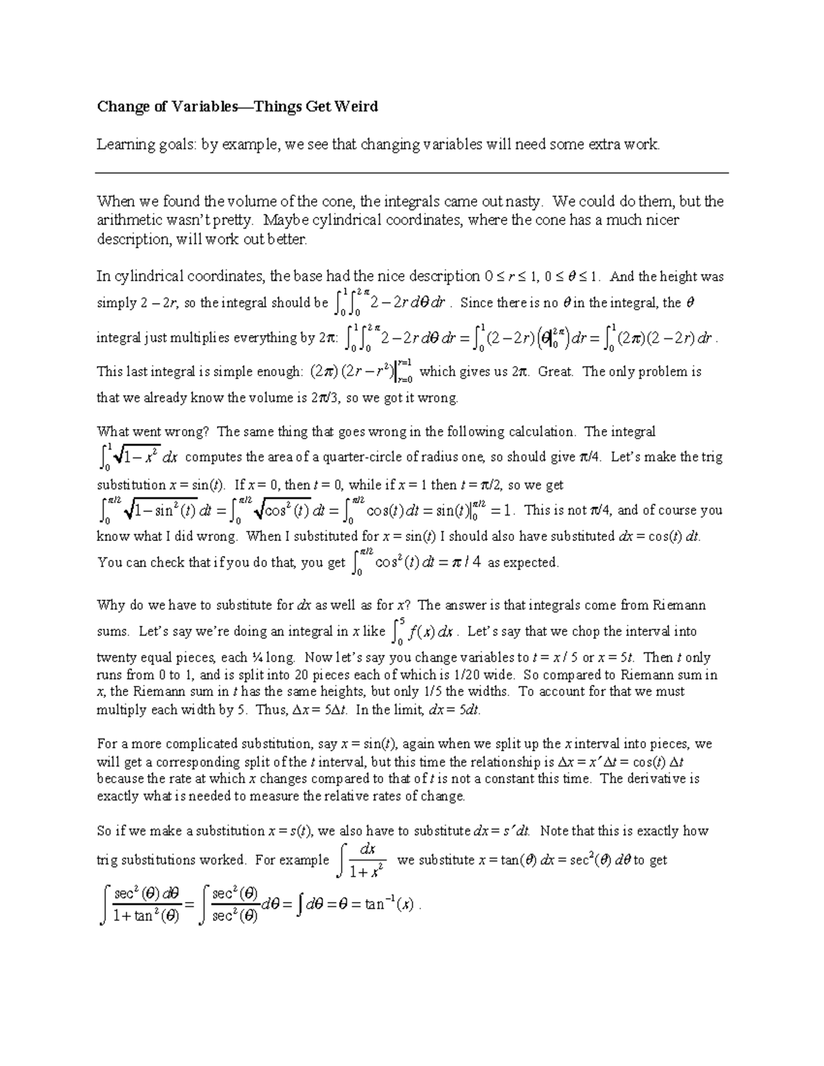 Notes 47-Intro to Changing Variables - Change of Variables—Things Get ...