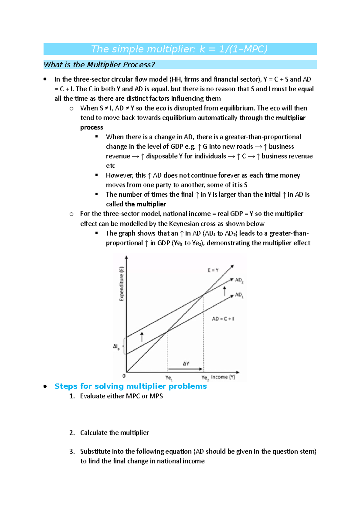 COMM1110 tutorial week 10 mod 3 - The simple multiplier: k = 1/(1–MPC ...