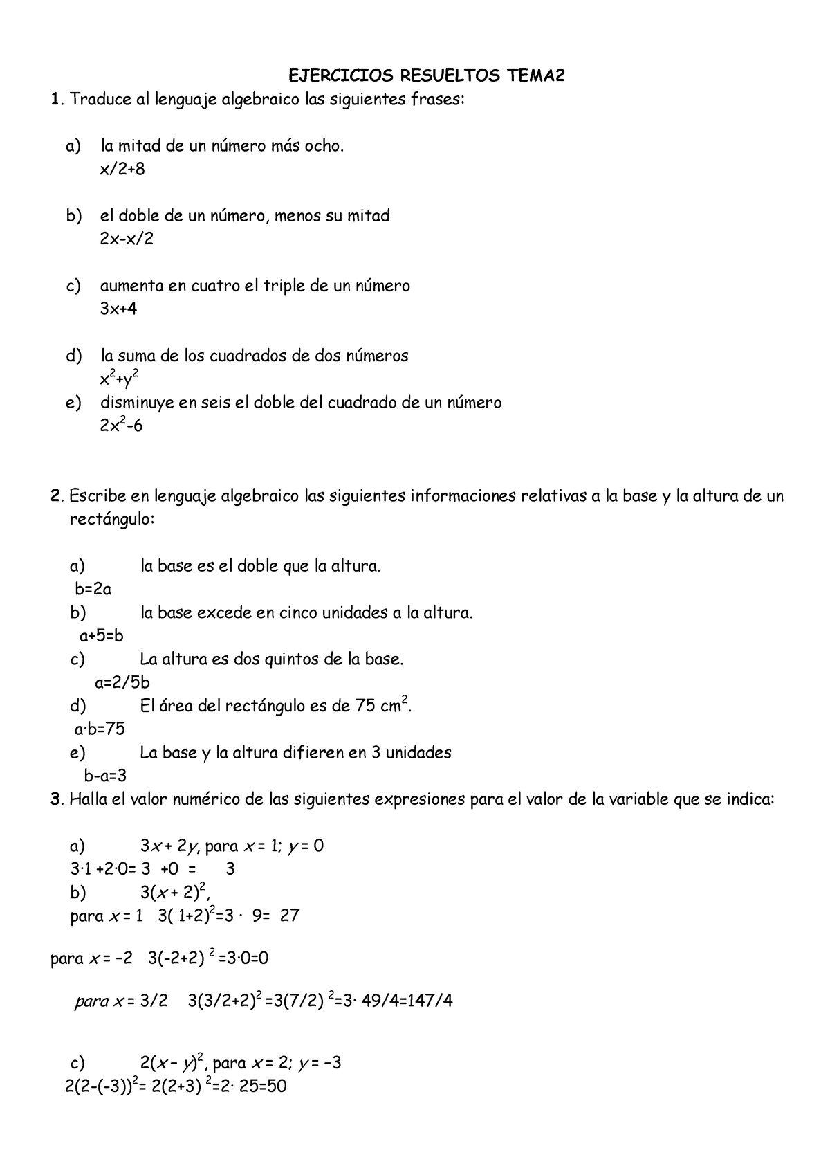 Ejercicios Lenguaje Algebraico Ecuaciones Y Problemas Ejercicios Resueltos Tema 1 Traduce Al 2978
