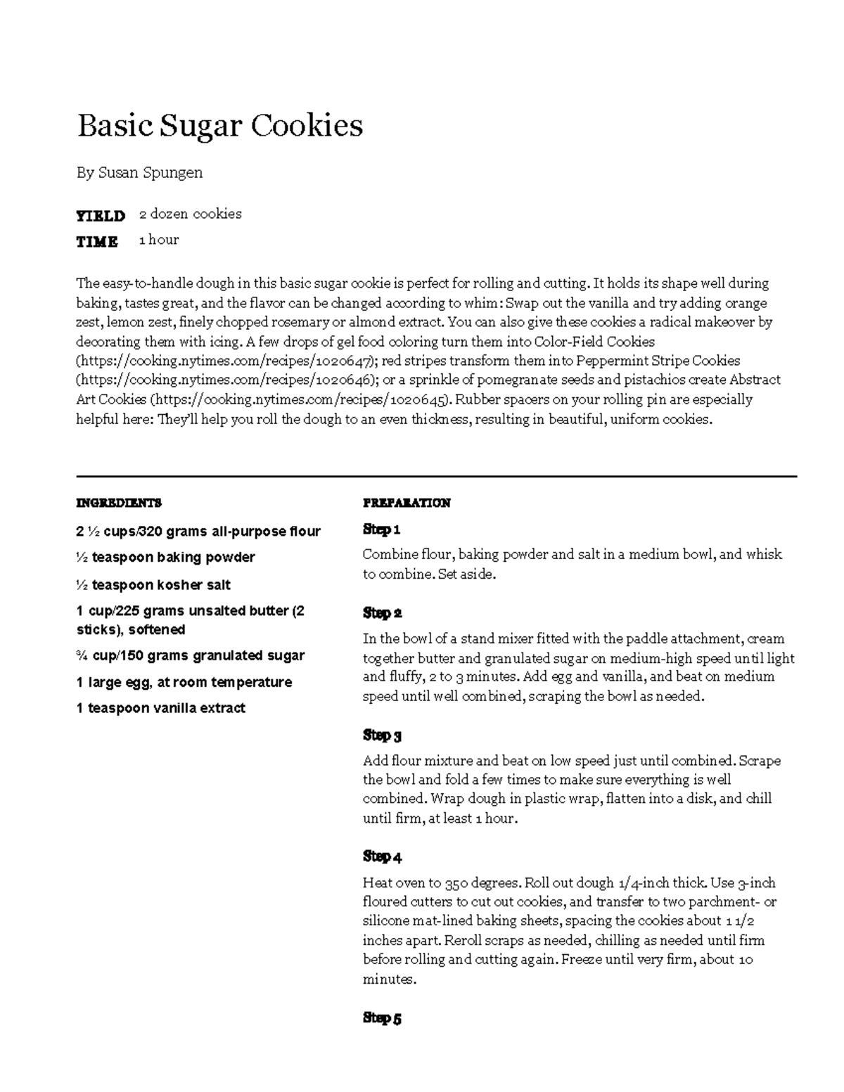 Basic Sugar Cookies Recipe NYT Cooking INGREDIENTS 2 ½ cups/320