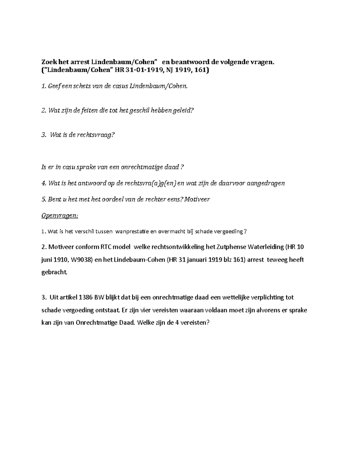 Opdracht Onrechtmatige Daad - Copy - Zoek Het Arrest Lindenbaum/Cohen ...