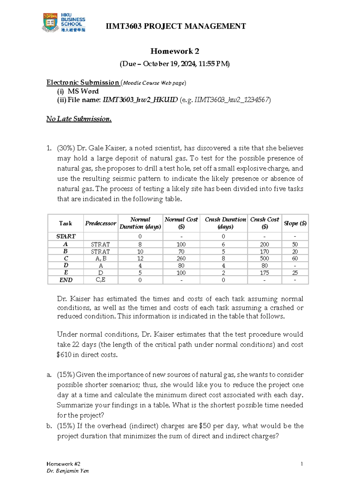 IIMT3603-24-h2 - Homework 2 - IIMT3603 PROJECT MANAGEMENT Homework Dr ...