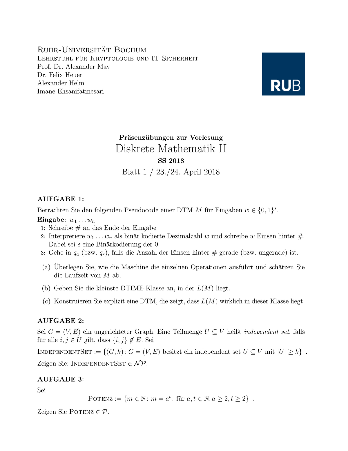 P1 Sose 18 Theoretische Informatik 150240 Studocu