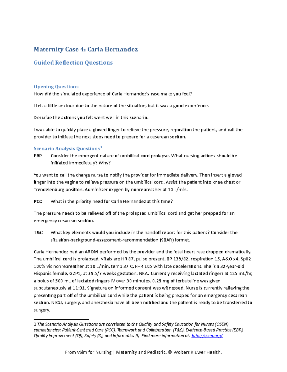 Carla Hernandez GRQ & Documentation Maternity Case 4 Carla Hernandez Guided Reflection