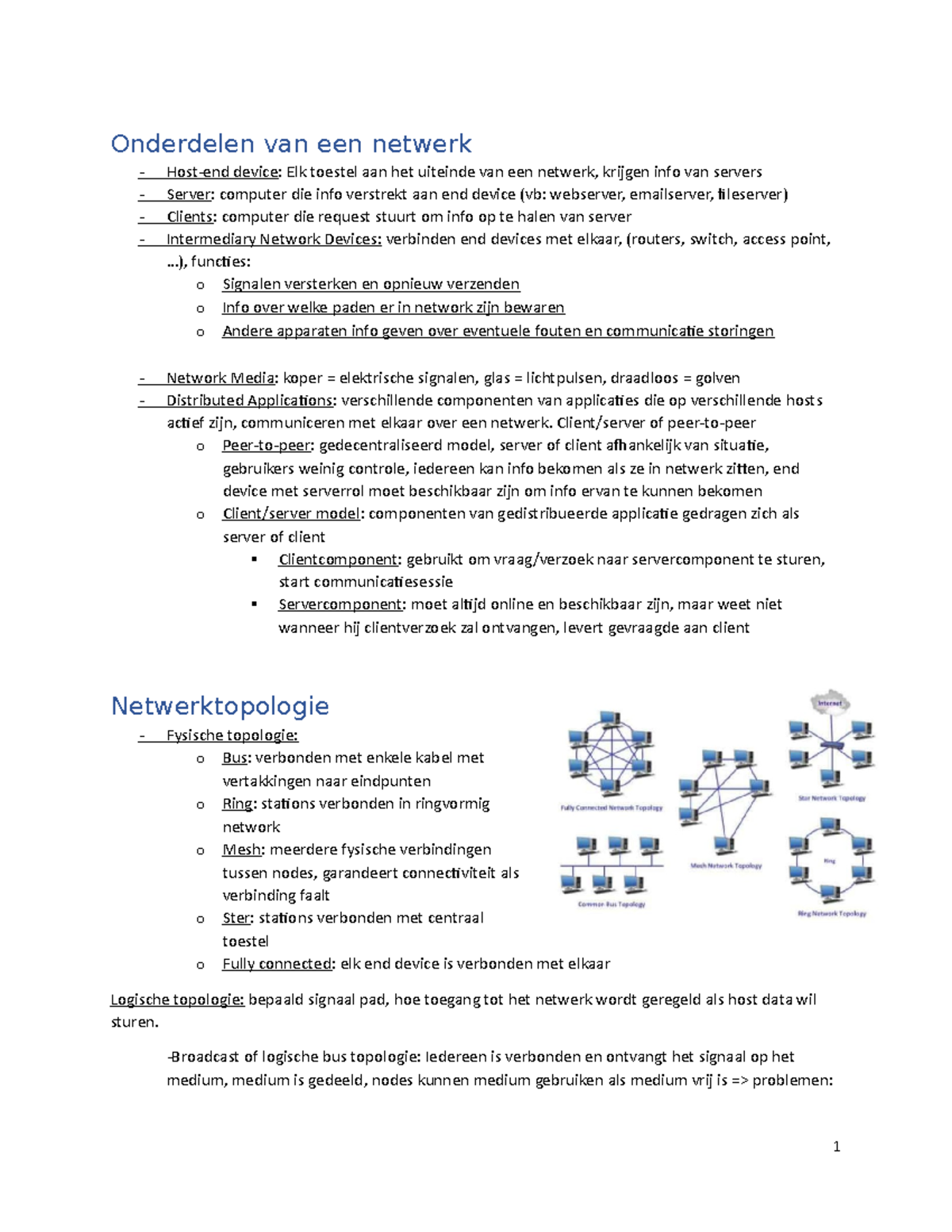 Data Networks Theorie Samenvatting - Onderdelen van een netwerk Host ...
