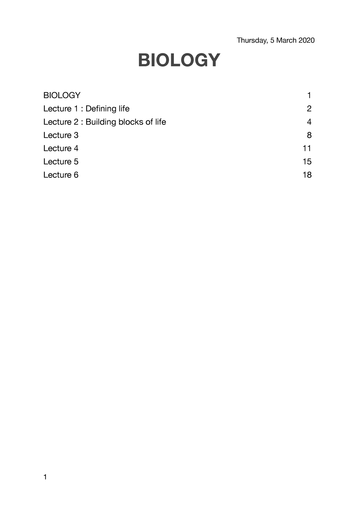 Bio Module 1 - BIOLOGY BIOLOGY 1 Lecture 1 : Defining Life 2 Lecture 2 ...