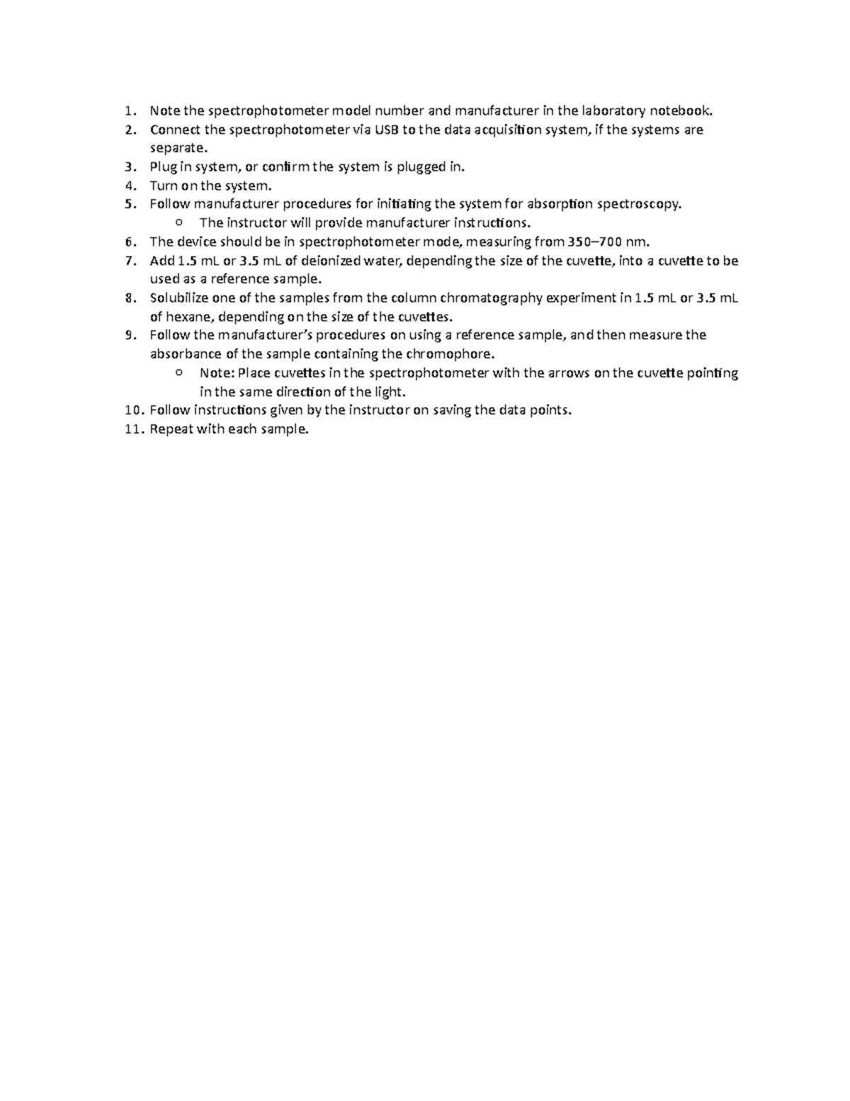 IR Spectrum lab Note the spectrophotometer model number and