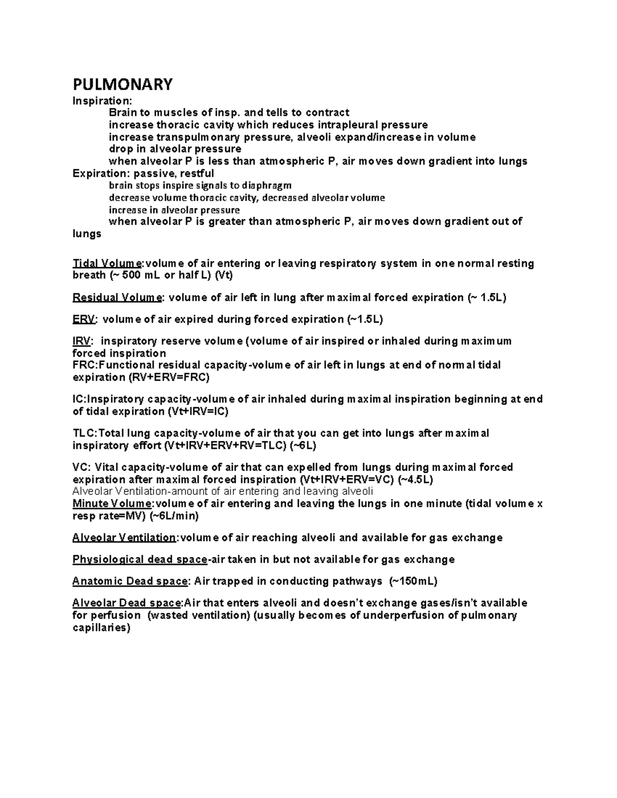 Cardiology and Pulmonology Mechanism of Disease - PULMONARY Inspiration ...