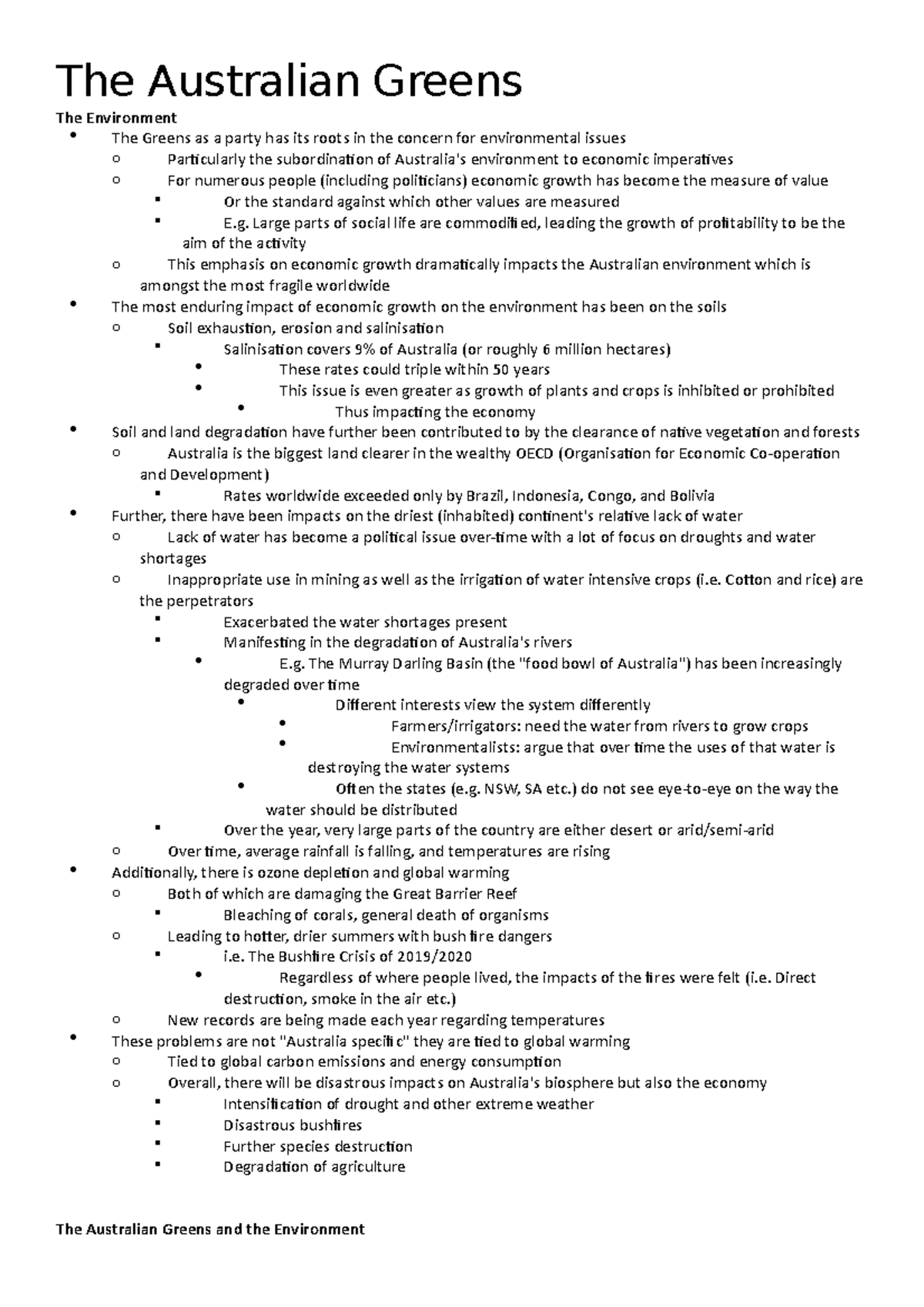 POIR1010 W9L2 - Detailed lecture notes - The Australian Greens The ...