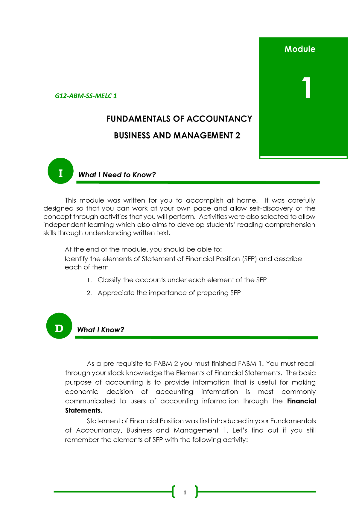 FABM2 - Module 1 - HAHAHAHA - Module G12-ABM-SS-MELC 1 1 FUNDAMENTALS ...