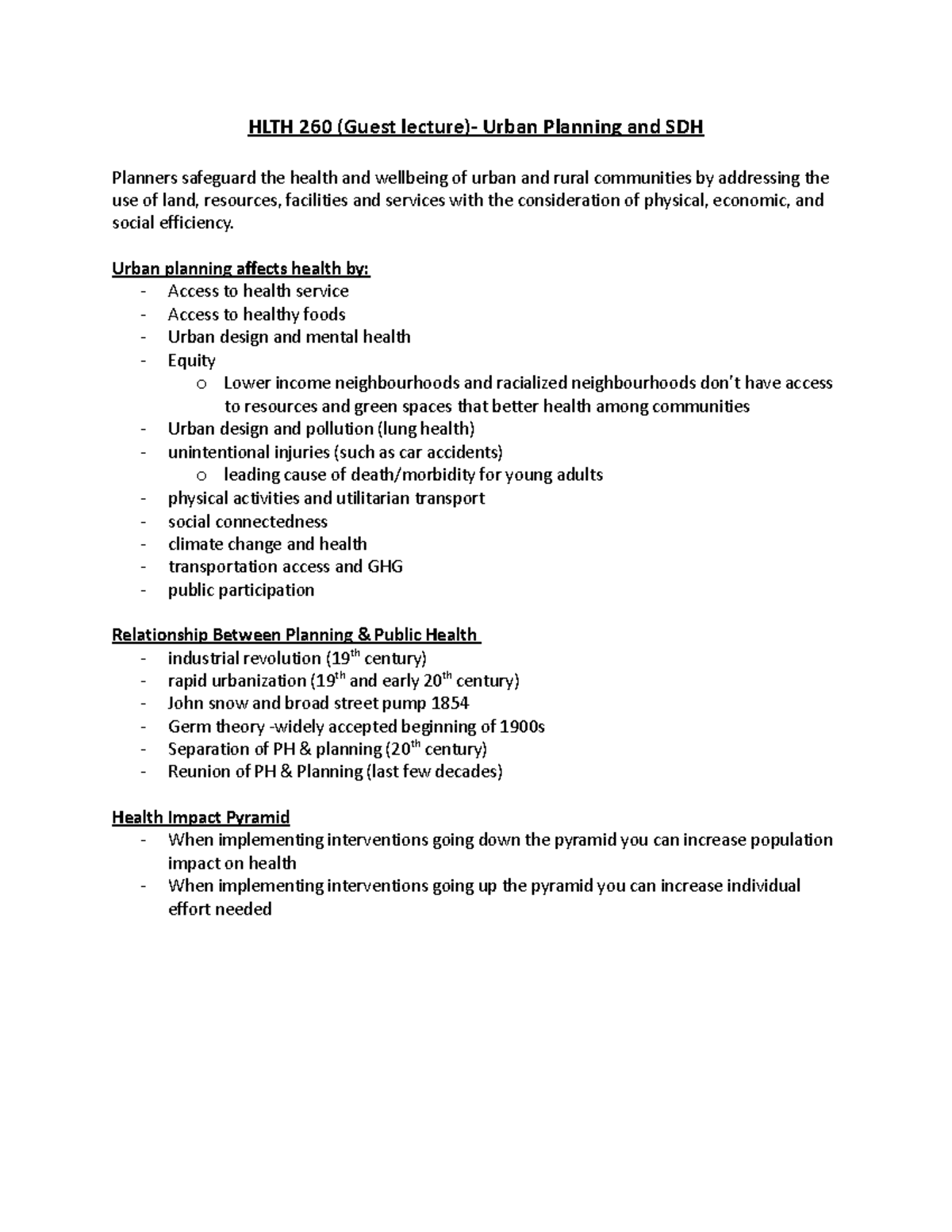 HLTH 260- Planining and SDH - HLTH 260 (Guest lecture)- Urban Planning ...