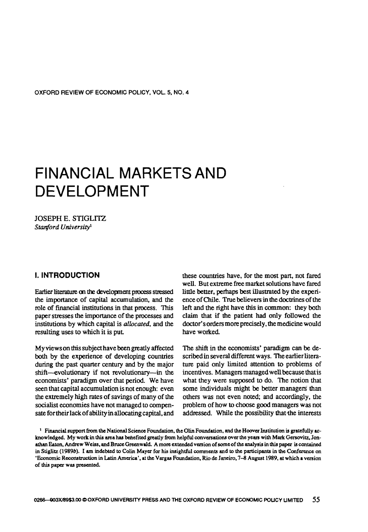 Financial Markets and Development - OXFORD REVIEW OF ECONOMIC POLICY ...