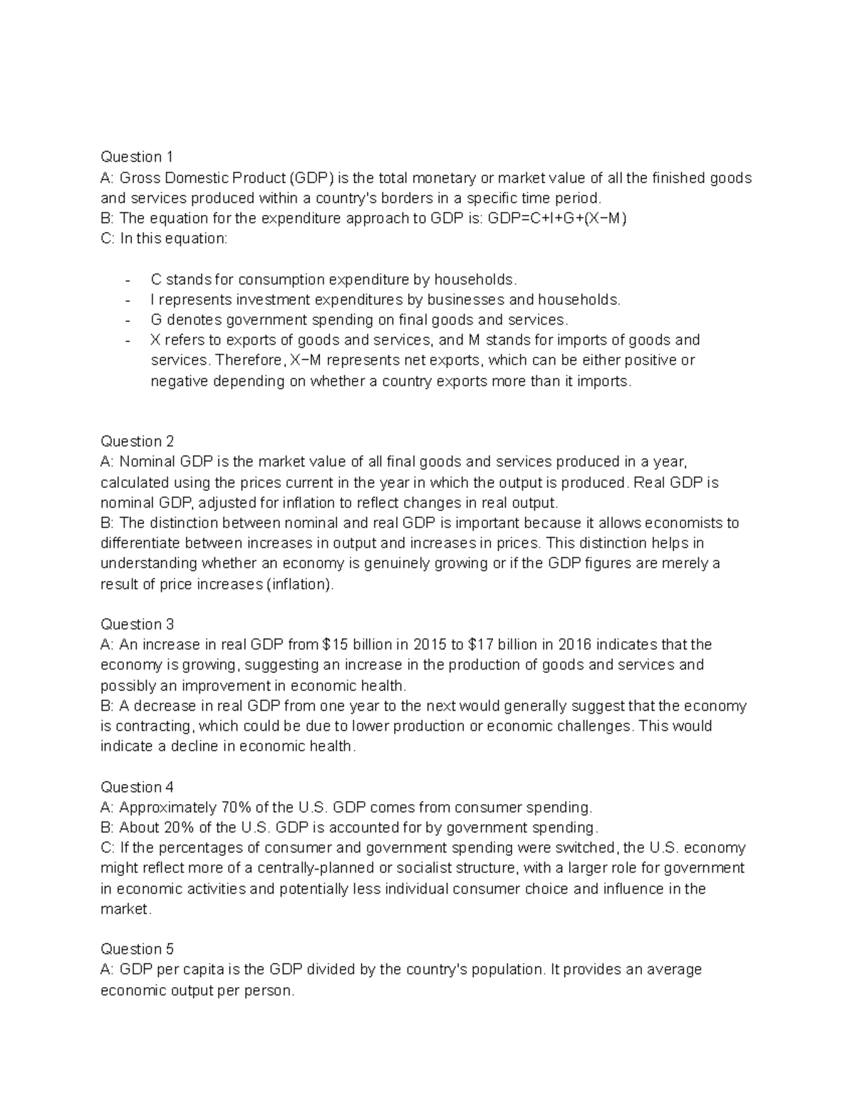 5.1 practice - Assignemnt - Question 1 A: Gross Domestic Product (GDP ...