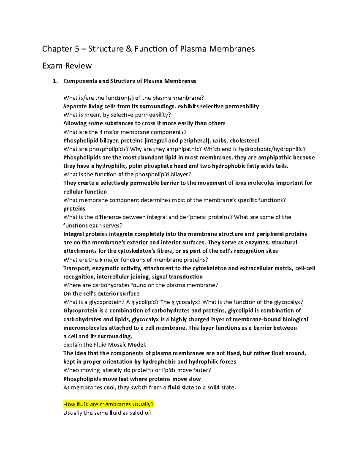 Chapter 5 Exam Review - Chapter 5 – Structure & Function of Plasma ...