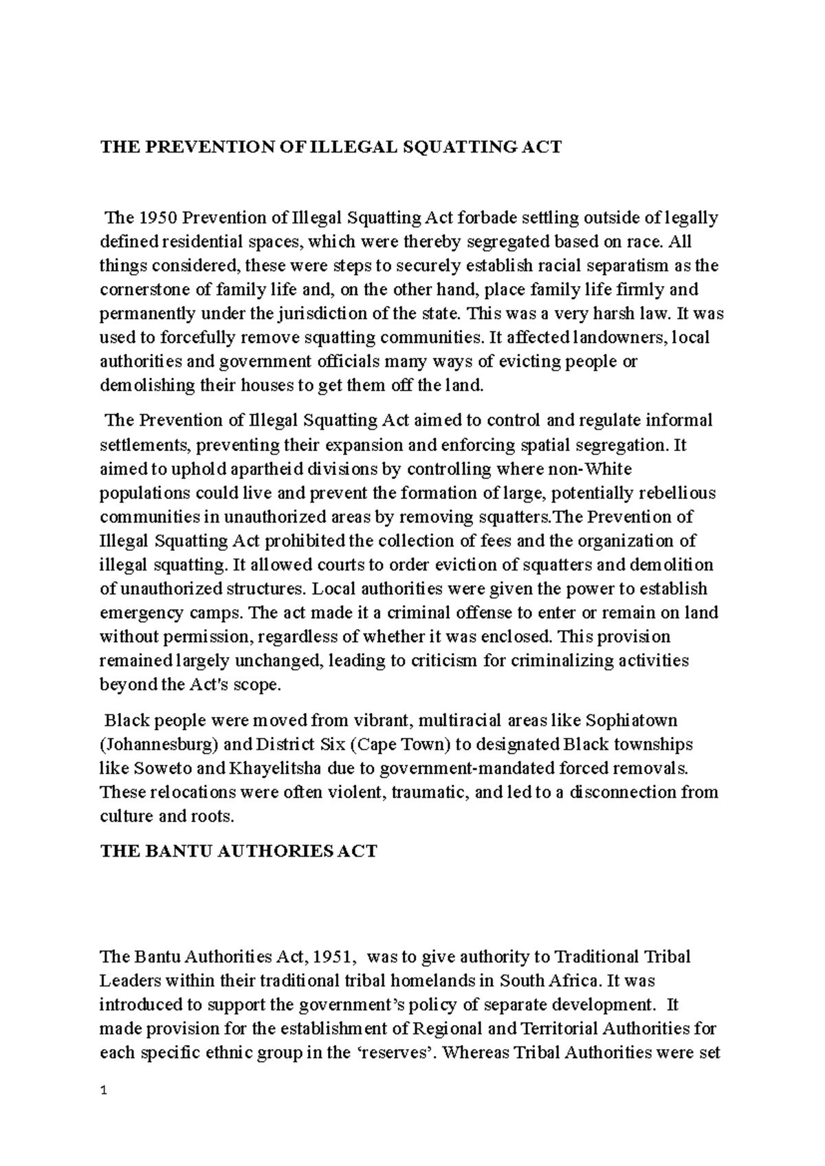 The purist version of apartheid advocated total segregation - THE ...