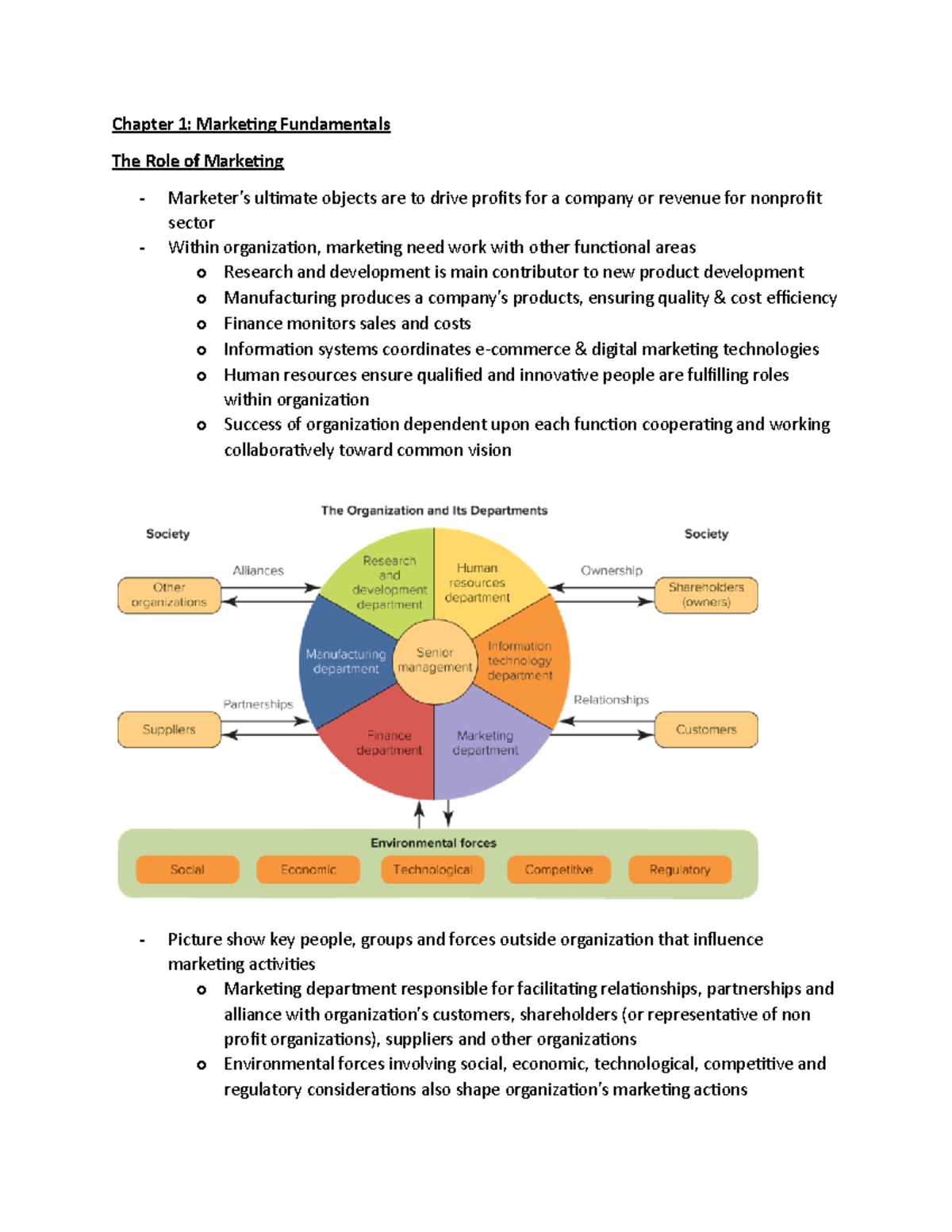 Marketing Chapter 1 Notes - Chapter 1: Marketing Fundamentals The Role ...