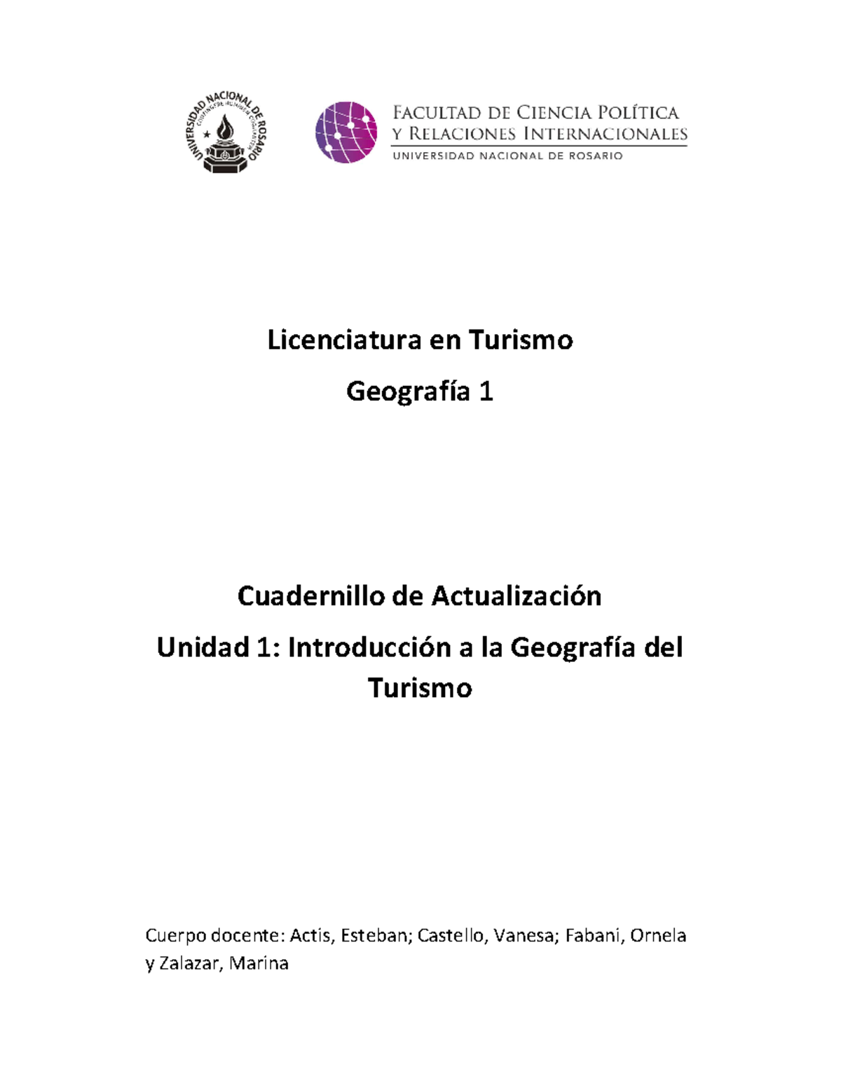 Cuadernillo De Actualización Unidad 1 - Licenciatura En Turismo ...