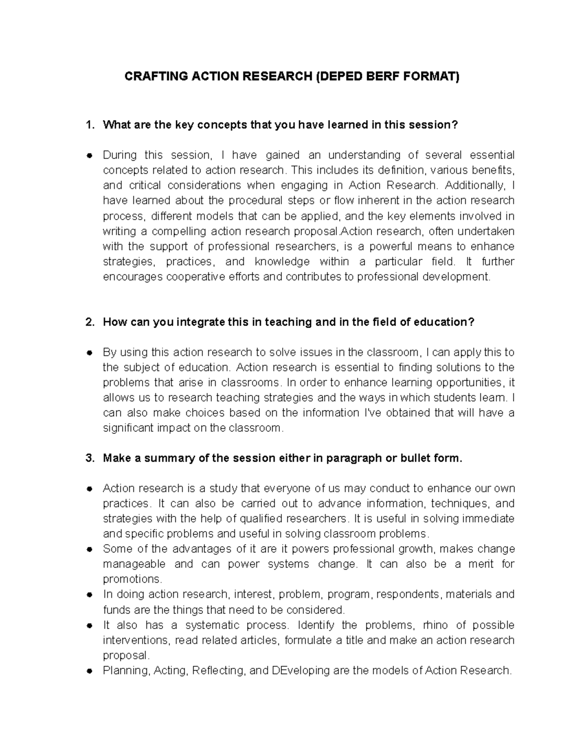 Crafting Action Research ( Deped BERF Format) - CRAFTING ACTION ...