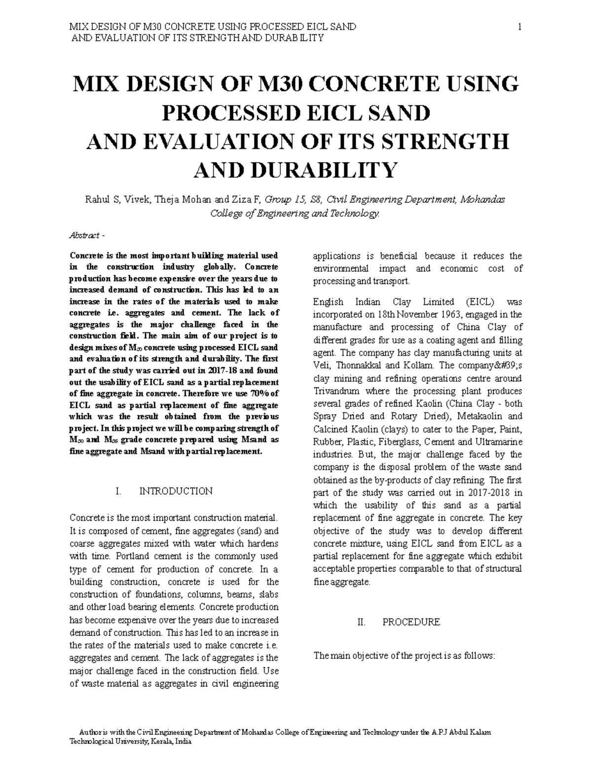 ACME it can be explained as the following MIX DESIGN OF M30