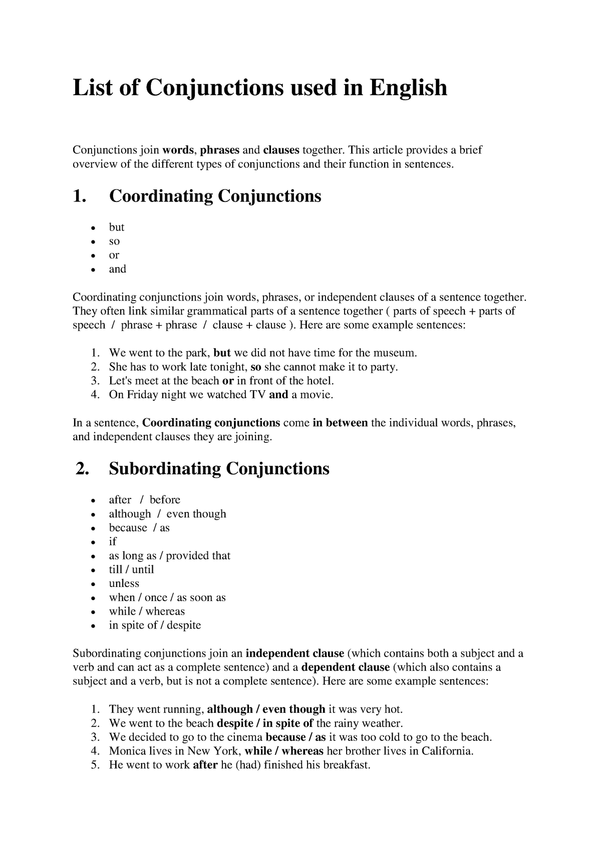Conjunctions And Connectors I Studocu