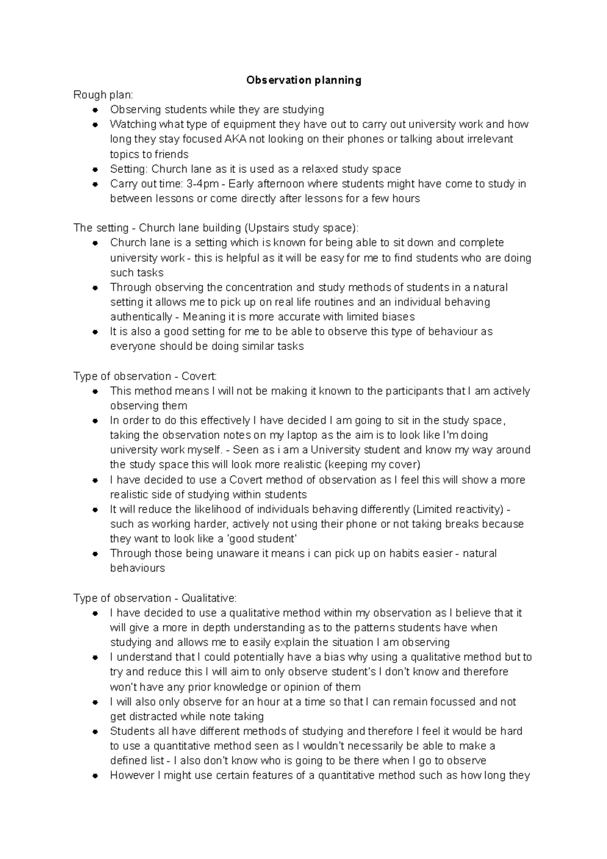 Observation planning - Week 3 - Observation planning Rough plan ...