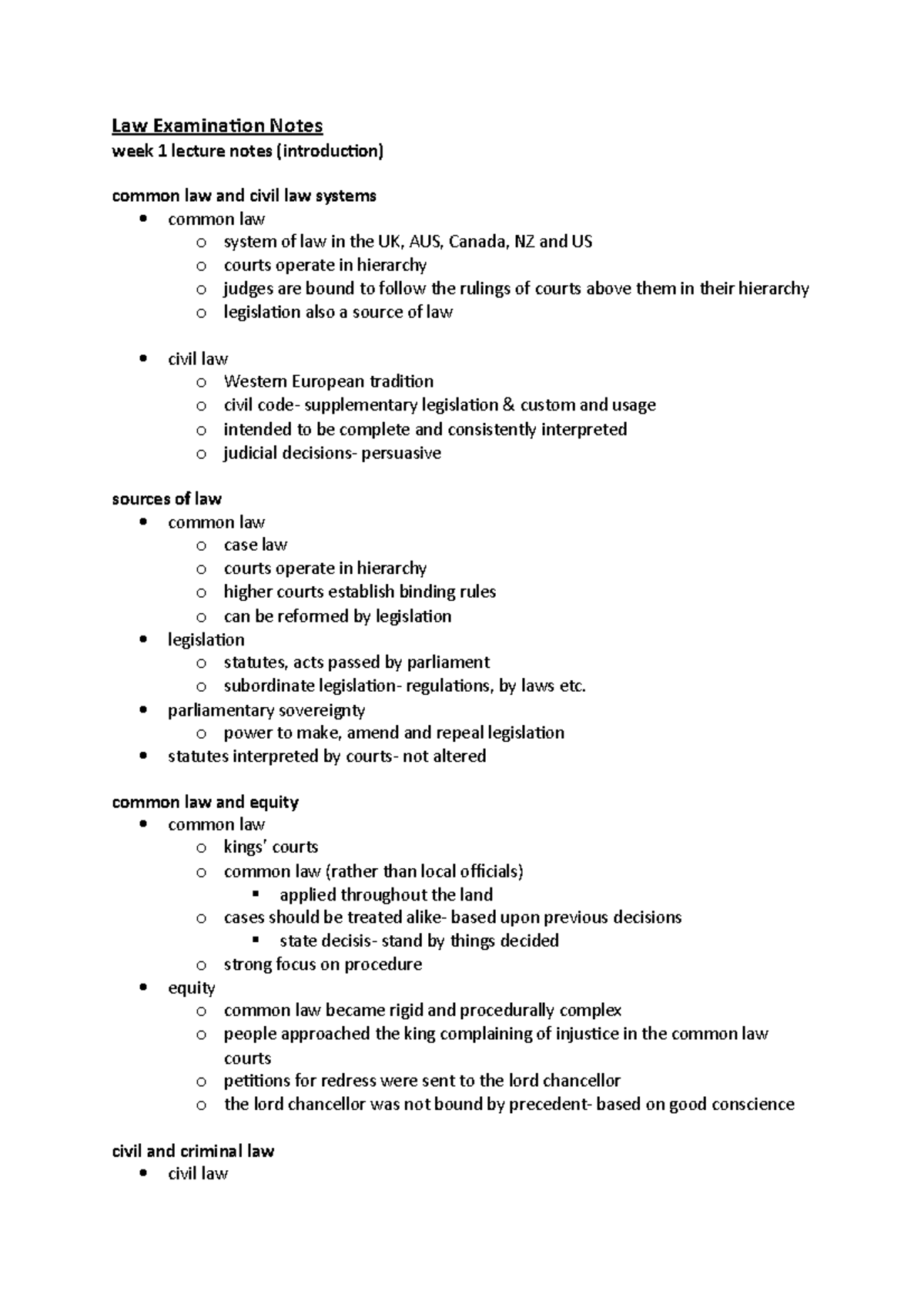 LLAW1311 Lecture Notes Law Examination Notes week 1 lecture notes