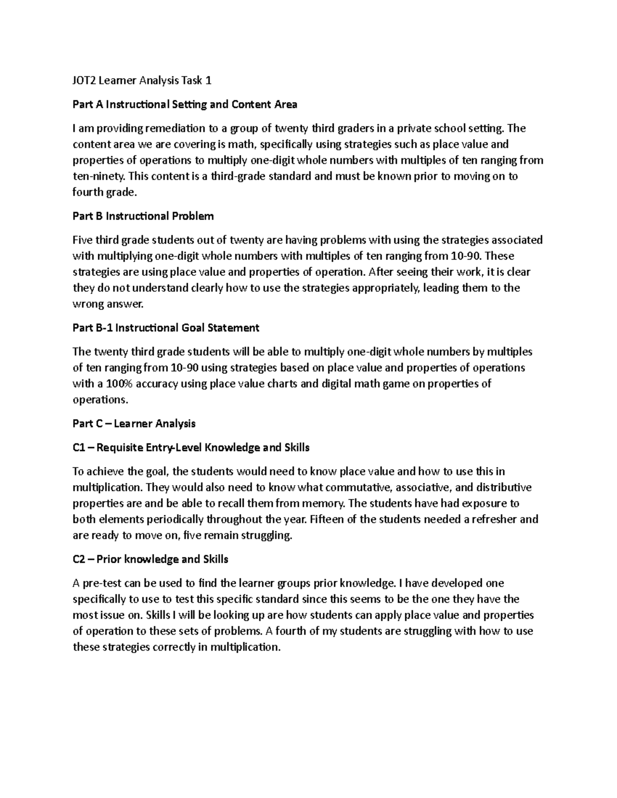 JOT 2 - Learner Analysis PASS - JOT2 Learner Analysis Task 1 Part A ...