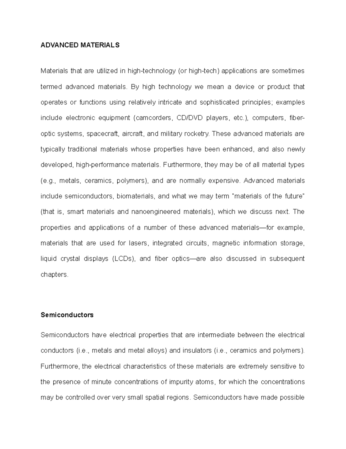 4. Advance Materials Lecture notes 4 ADVANCED MATERIALS Materials