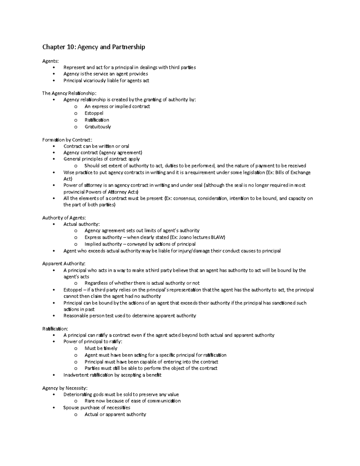 Chapter 10 - Chapter 10: Agency and Partnership Agents: Represent and ...