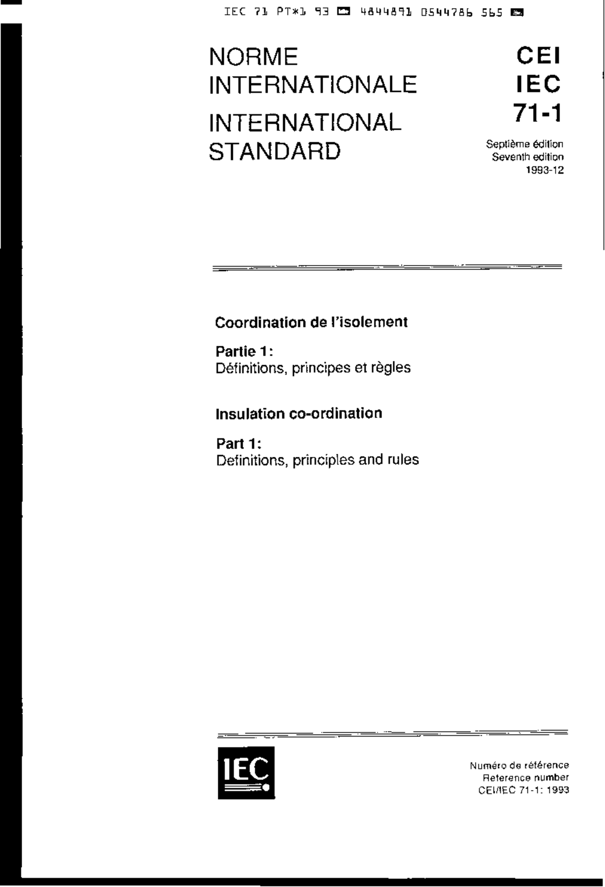 IEC 60071 1 1993 Insulation co ordination Part 1 Definitions principles ...