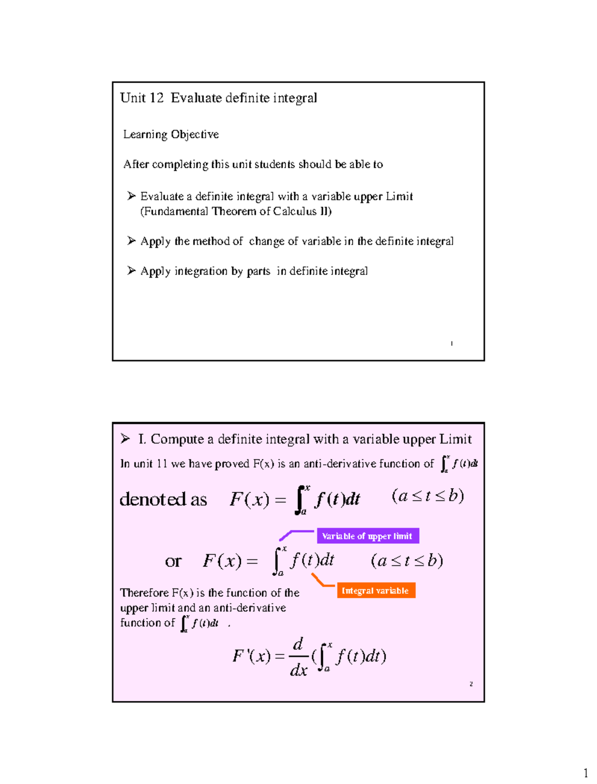 Unit 12 - Evaluate Definite Integral New F2019 - 1 Unit 12 Evaluate ...