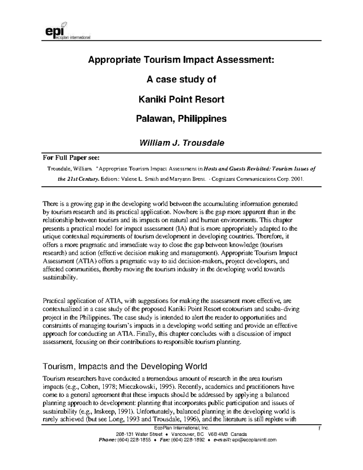 tourism impact assessment essay