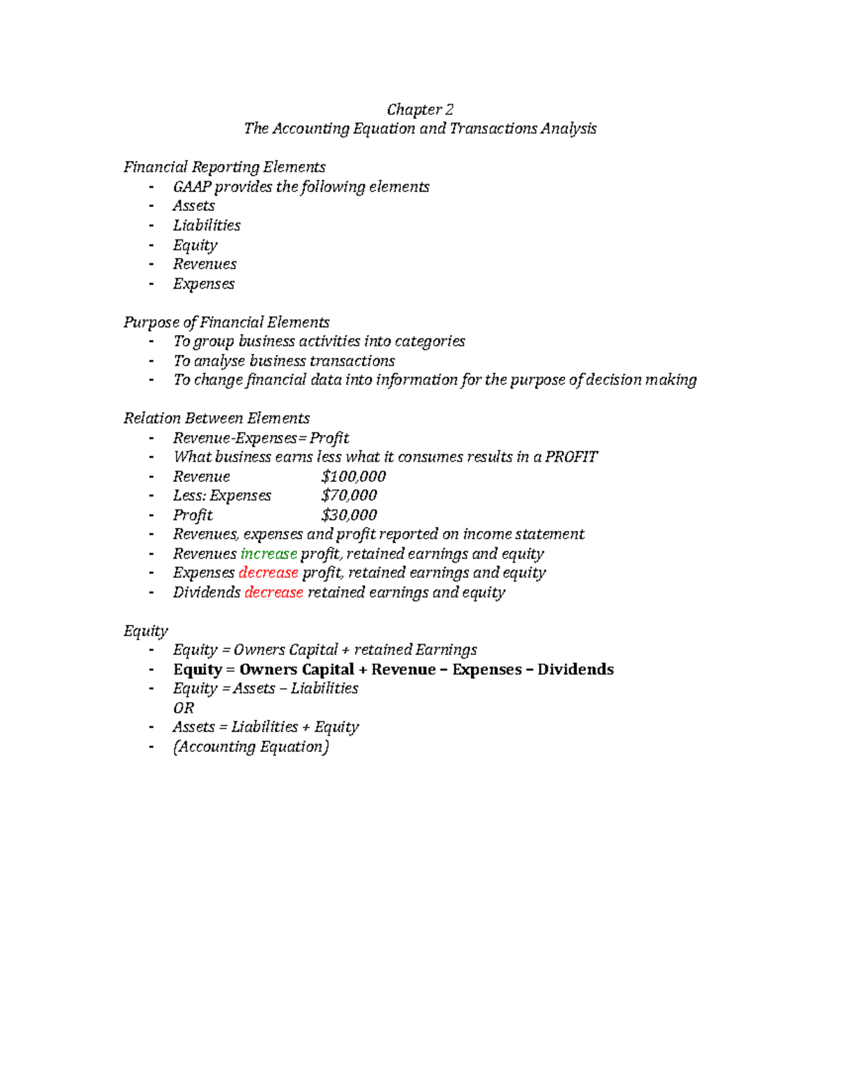 Chapter 2 The Accounting Equation and Transactions Analysis - Studocu