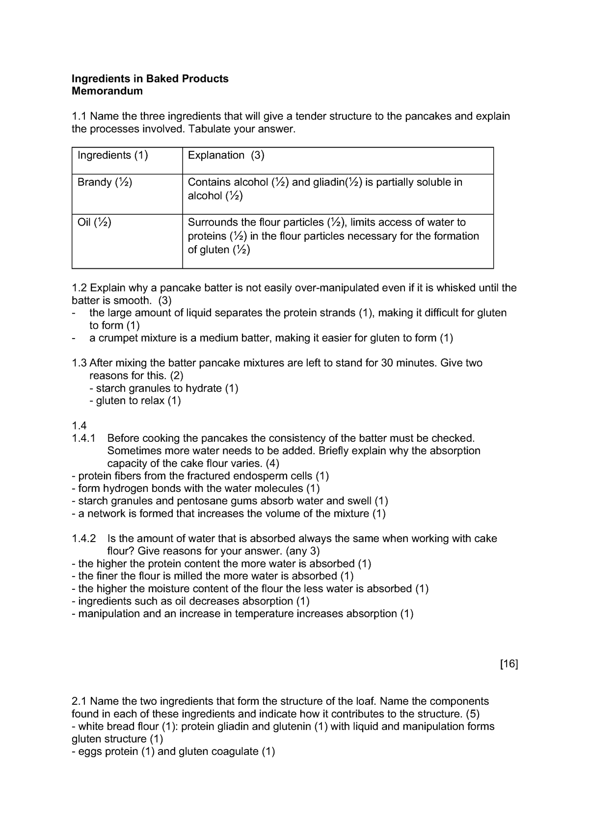 Memo Ingredients In Baked Products Food Science And Practice Studocu