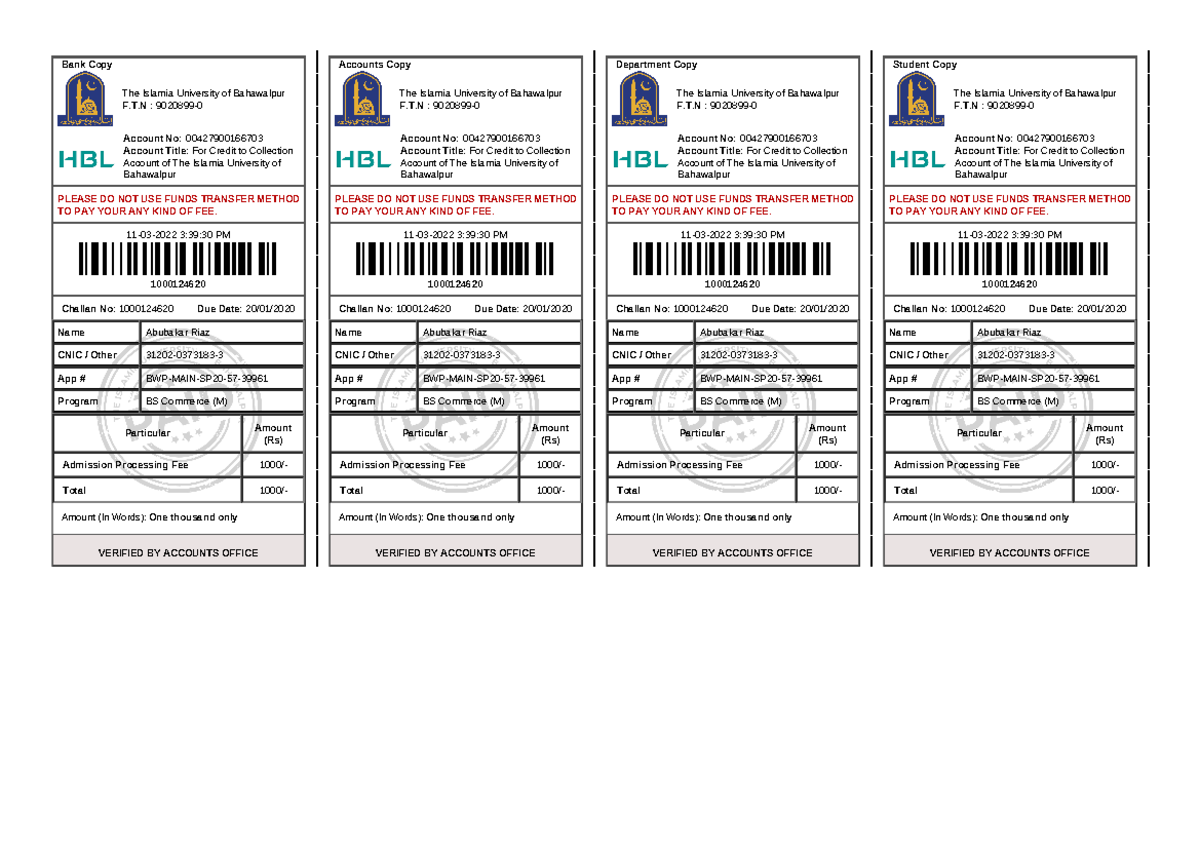 1000124620 - Hhjak s - Bank Copy Challan No: 1000124620 Accounts Copy ...